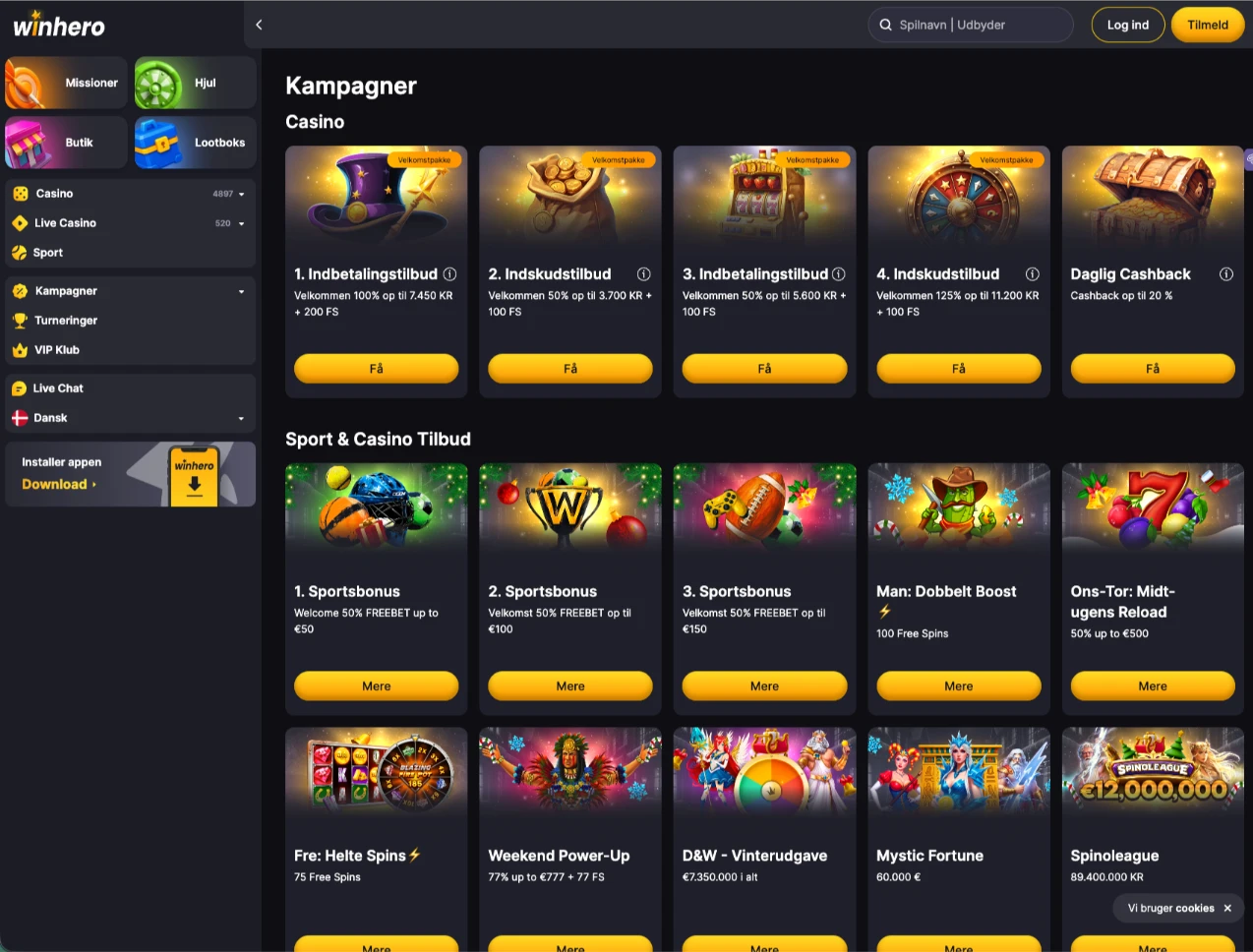 Bonusoversigt og kampagner hos WinHero Casino