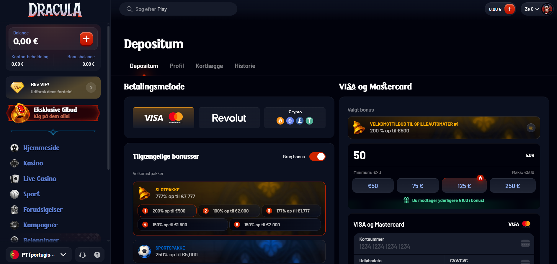 Dracula Casino Indbetaling