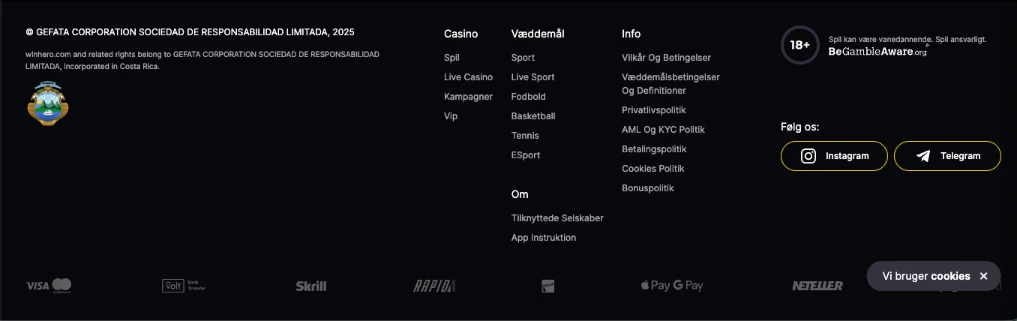 Licens og sikkerhed hos WinHero casino og betting uden ROFUS