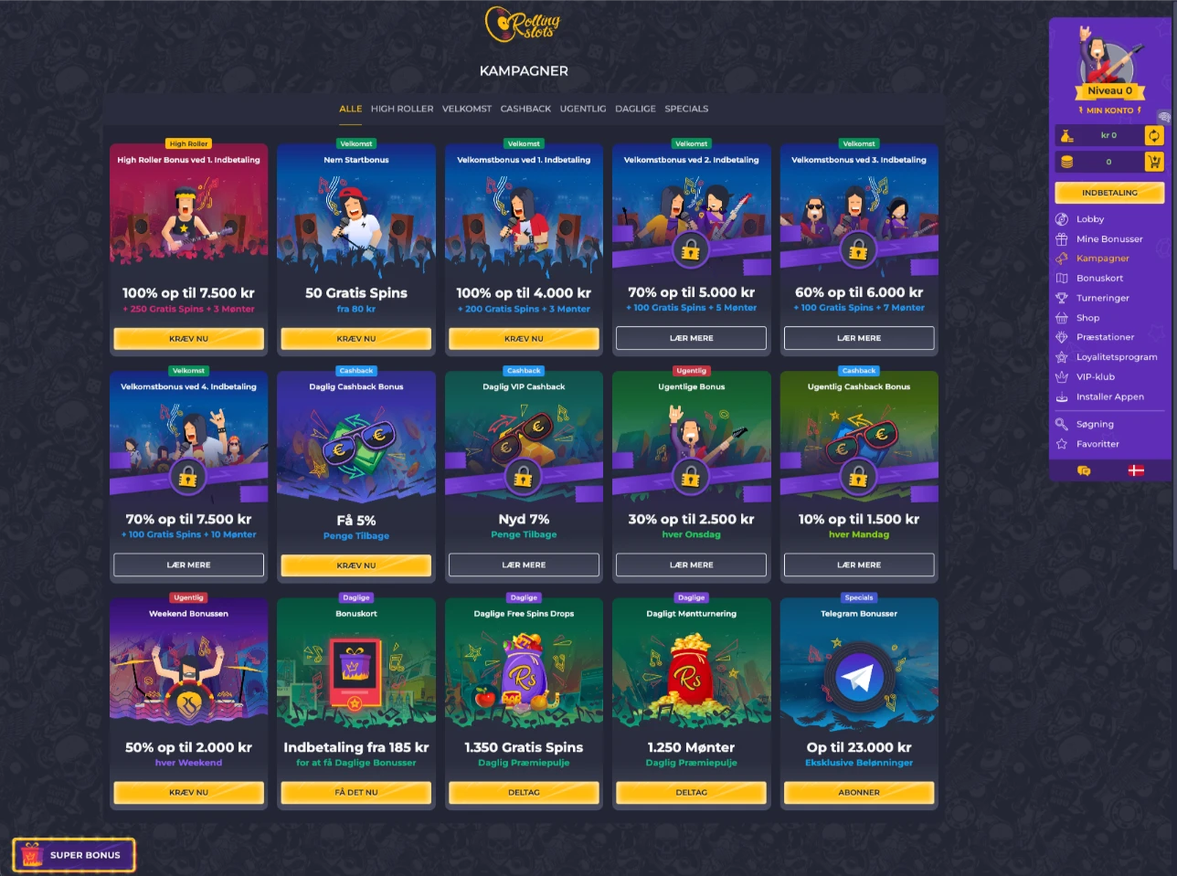 Oversigt over velkomstbonusser hos Rolling Slots Casino