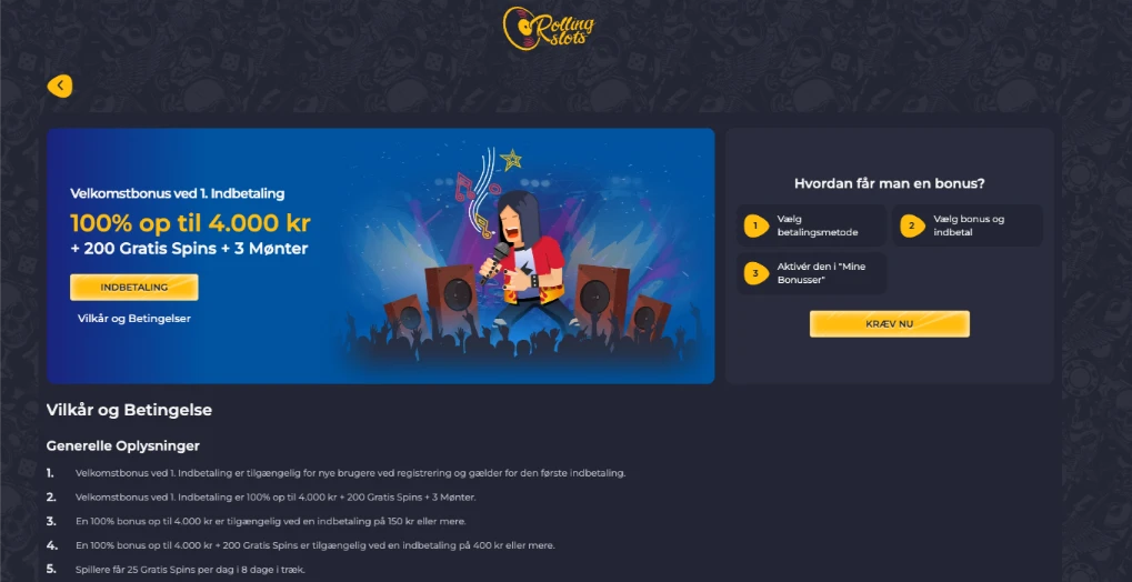 Velkomstbonus 100% op til 4.000 kr hos Rolling Slots