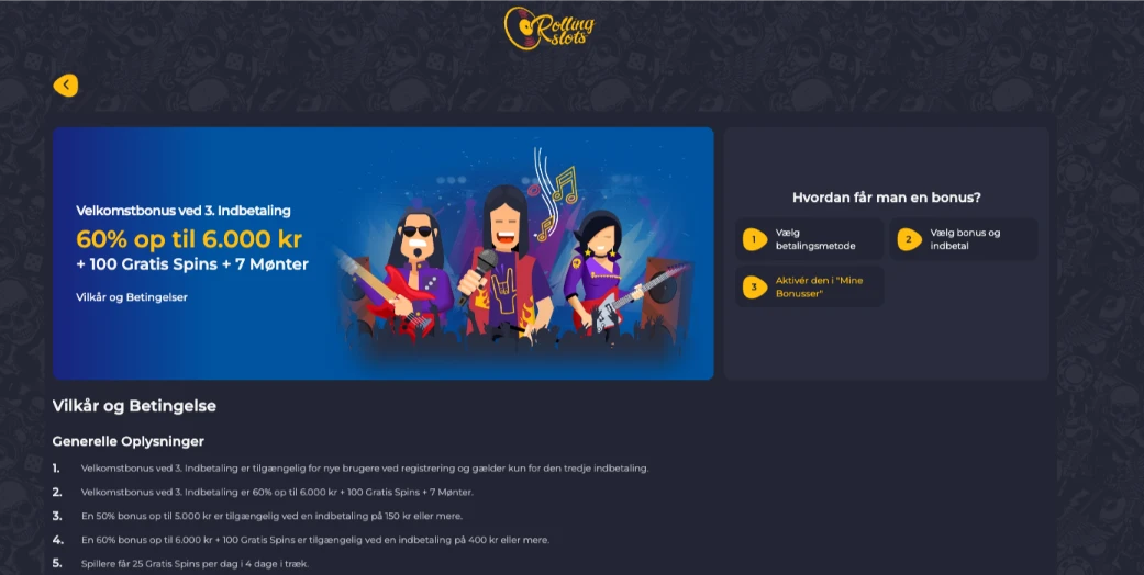 Velkomstbonus 60% op til 6.000 kr hos Rolling Slots