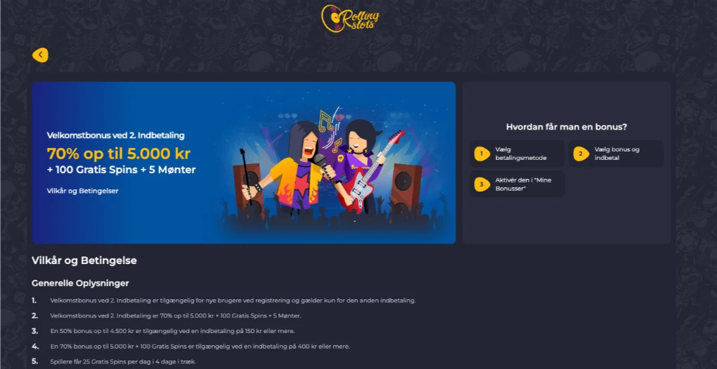 Velkomstbonus 70% op til 5.000 kr hos Rolling Slots