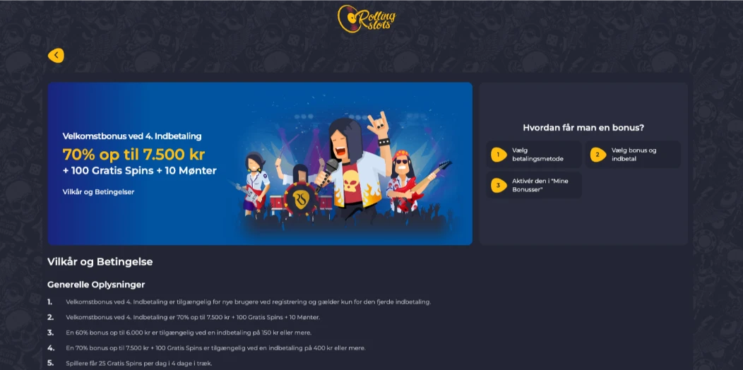 Velkomstbonus 70% op til 7.500 kr hos Rolling Slots