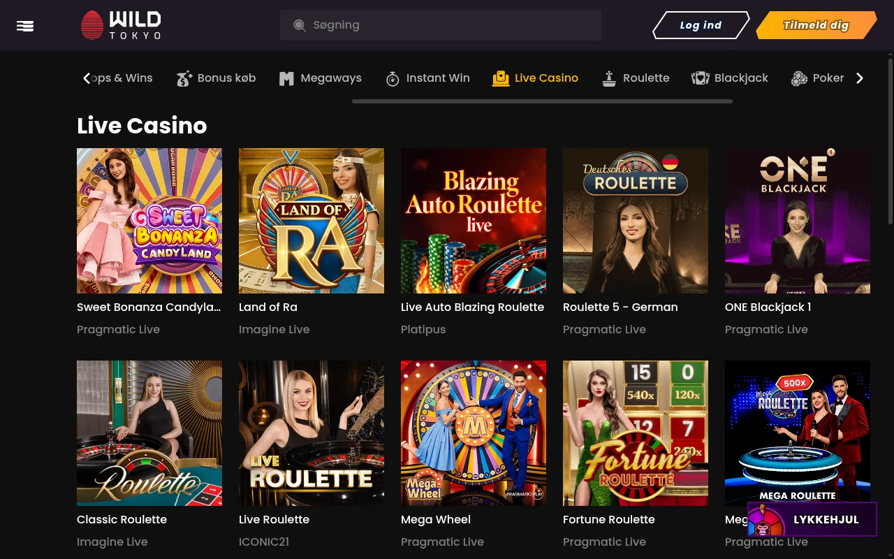 Wild Tokyo casino – screenshot af casinoets forside