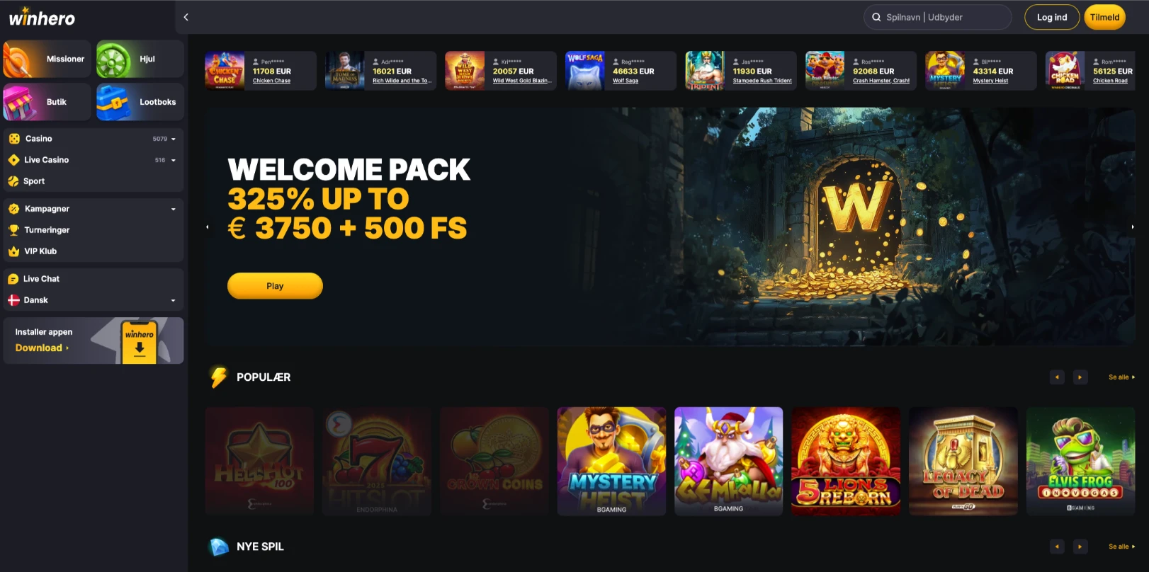 Winhero sportsbook og casino uden ROFUS