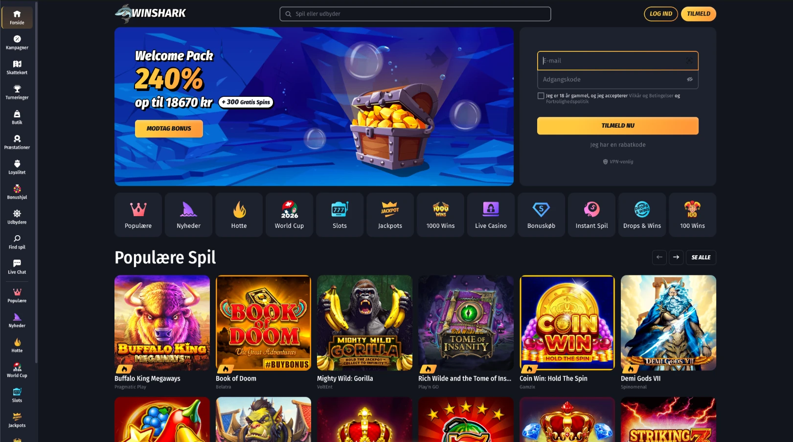 Winshark online casino uden ROFUS